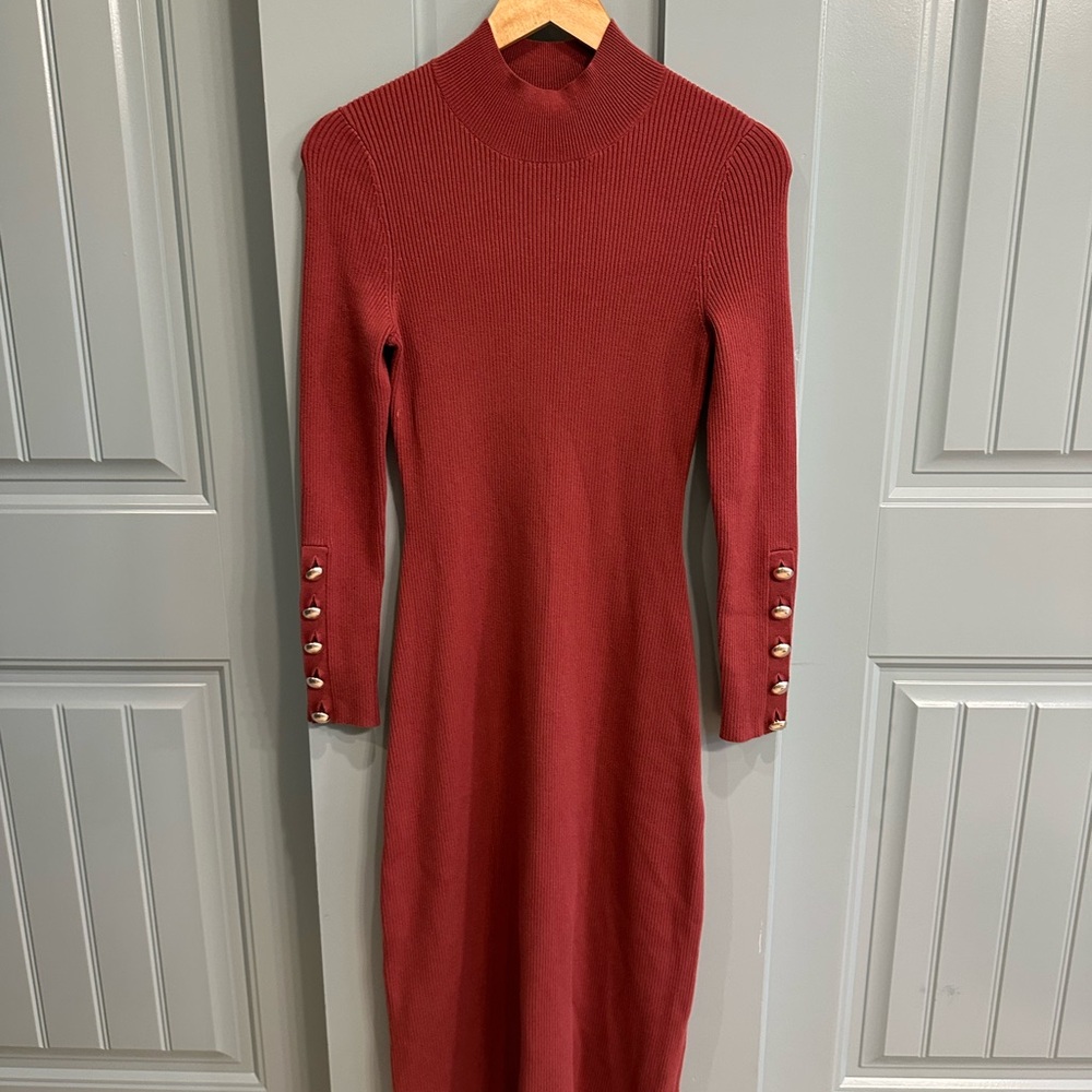 Sezane Harper Dress with gold buttons in mauve
